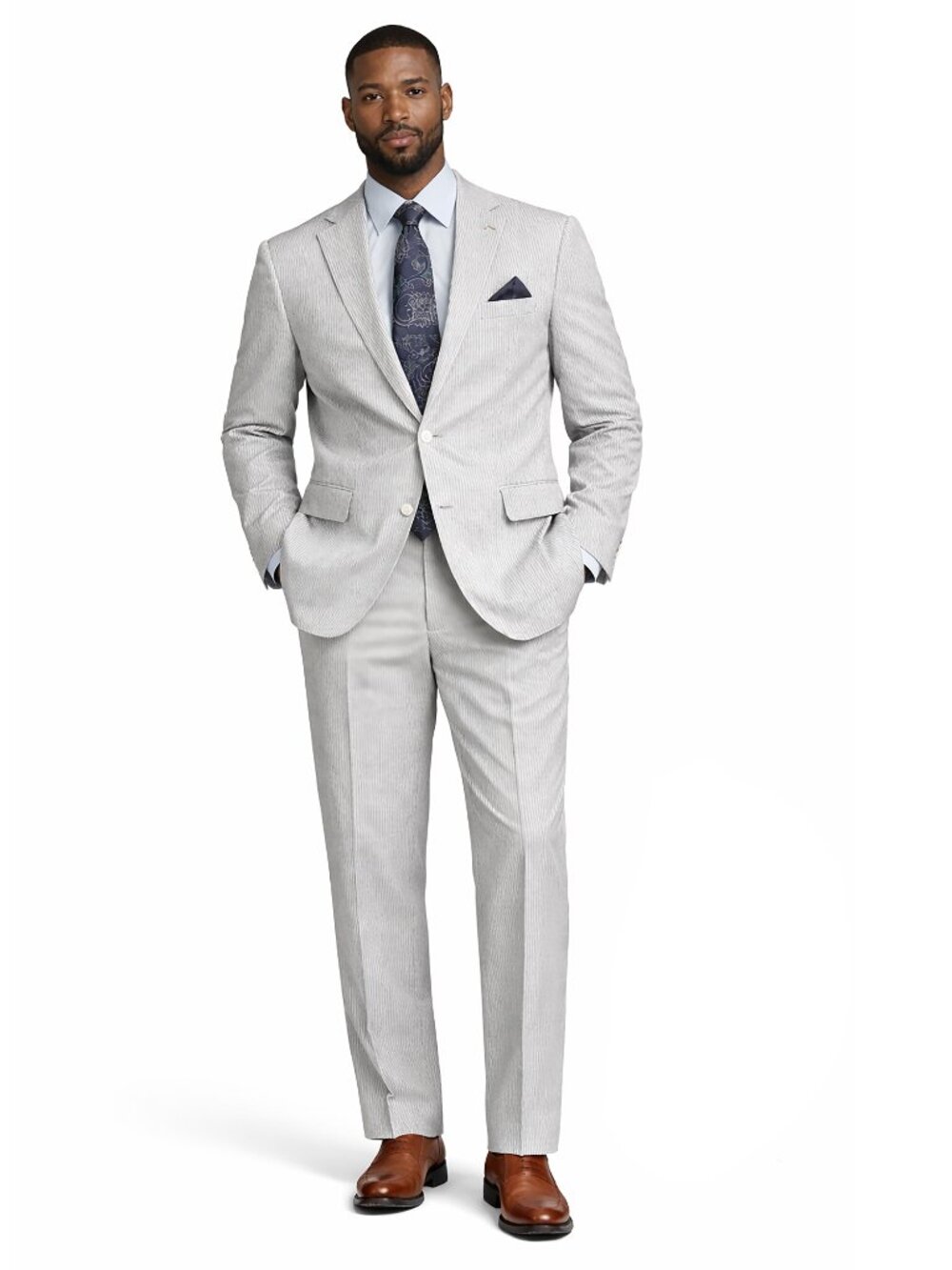 Men's Seersucker Striped Suit 2-PC Modern-Fit, Adjustable Waist - Green